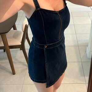 Guess Dark Blue Denim Zip-Front Romper Dress